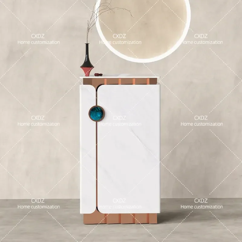 Marble welcome desk, reception desk, light luxury hotel sales department, guest desk, stainless steel podium