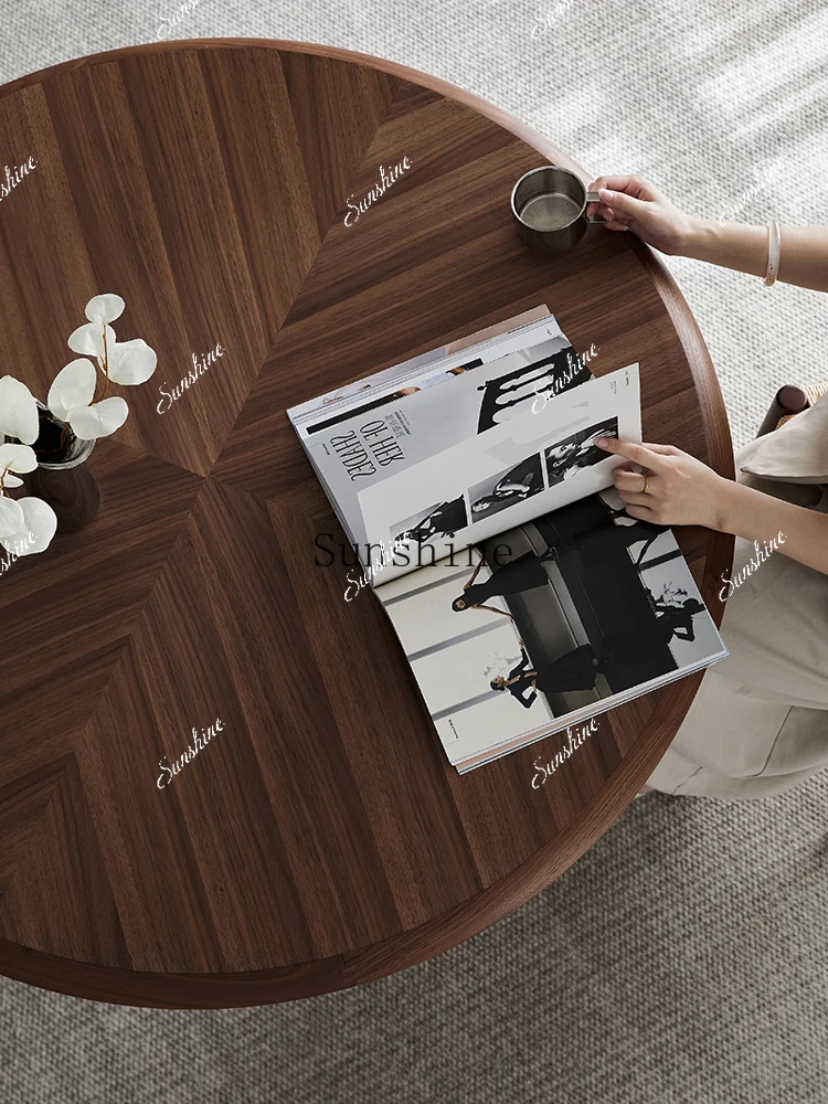 

North American black walnut round dining table retro simple home dining table FT