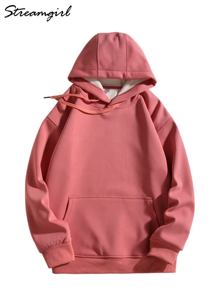 Women Thick Warm Winter Hoodies Basic Velvet Hooded Sweatshirts Pullover Fleece Lined Oversized Hoodies Sweatshirt Winter Women