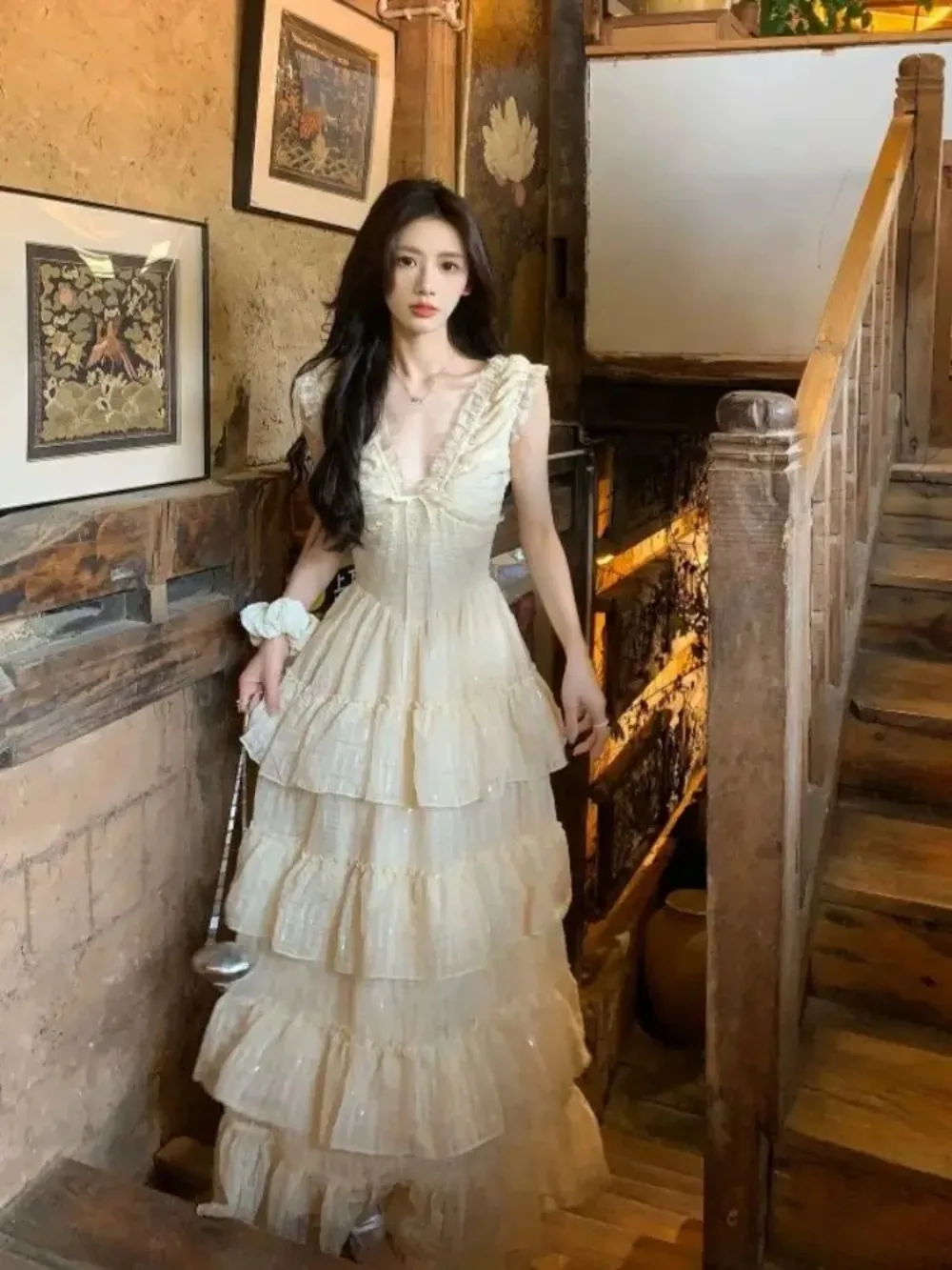 ‌ Vestido de princesa elegante – Moda coreana macia, saia de tule em camadas, presente para ela ‌ Vestido elegante de princesa fada