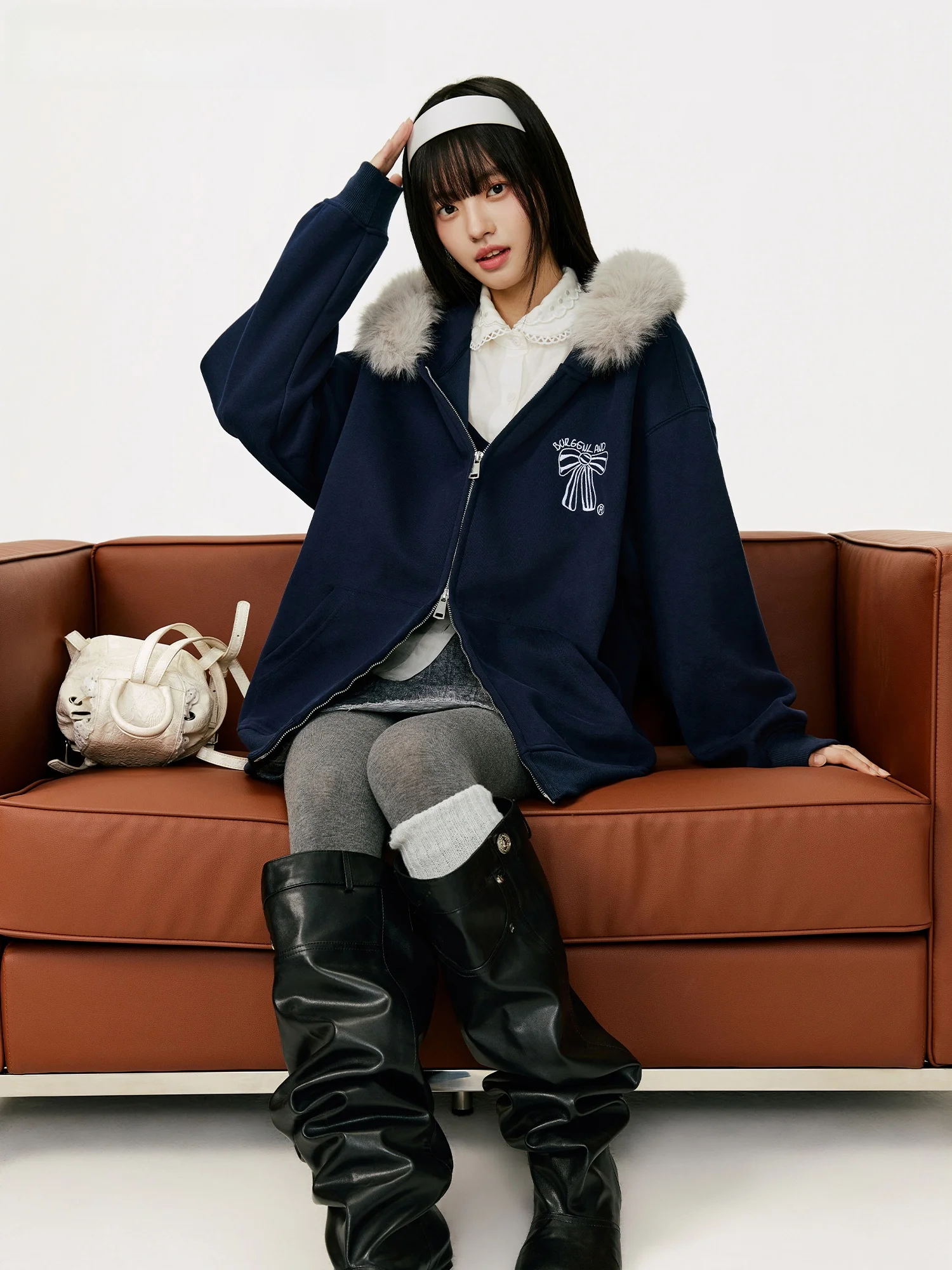 

Повседневная свободная женская толстовка-куртка с вышивкой и меховой молнией, весенняя модная дышащая куртка из смесового полиэстера и хлопка