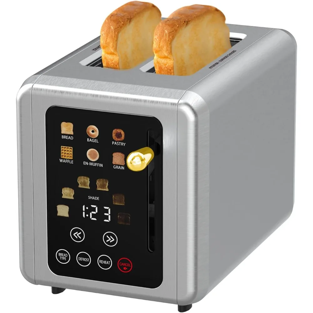 

Touch Screen Toaster 2 Slice, Stainless Steel Digital Timer Toasters, 6 Bread Types & 6 Shade Settings, Smart Slots Toaster