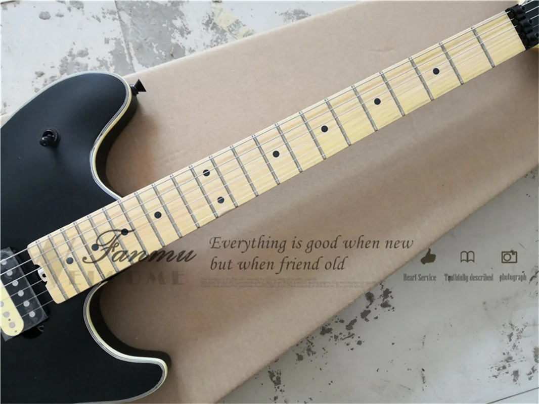 Matte Black electric guitar basswood body maple neck tremolo bridge black tuners HH pickups VH guitar