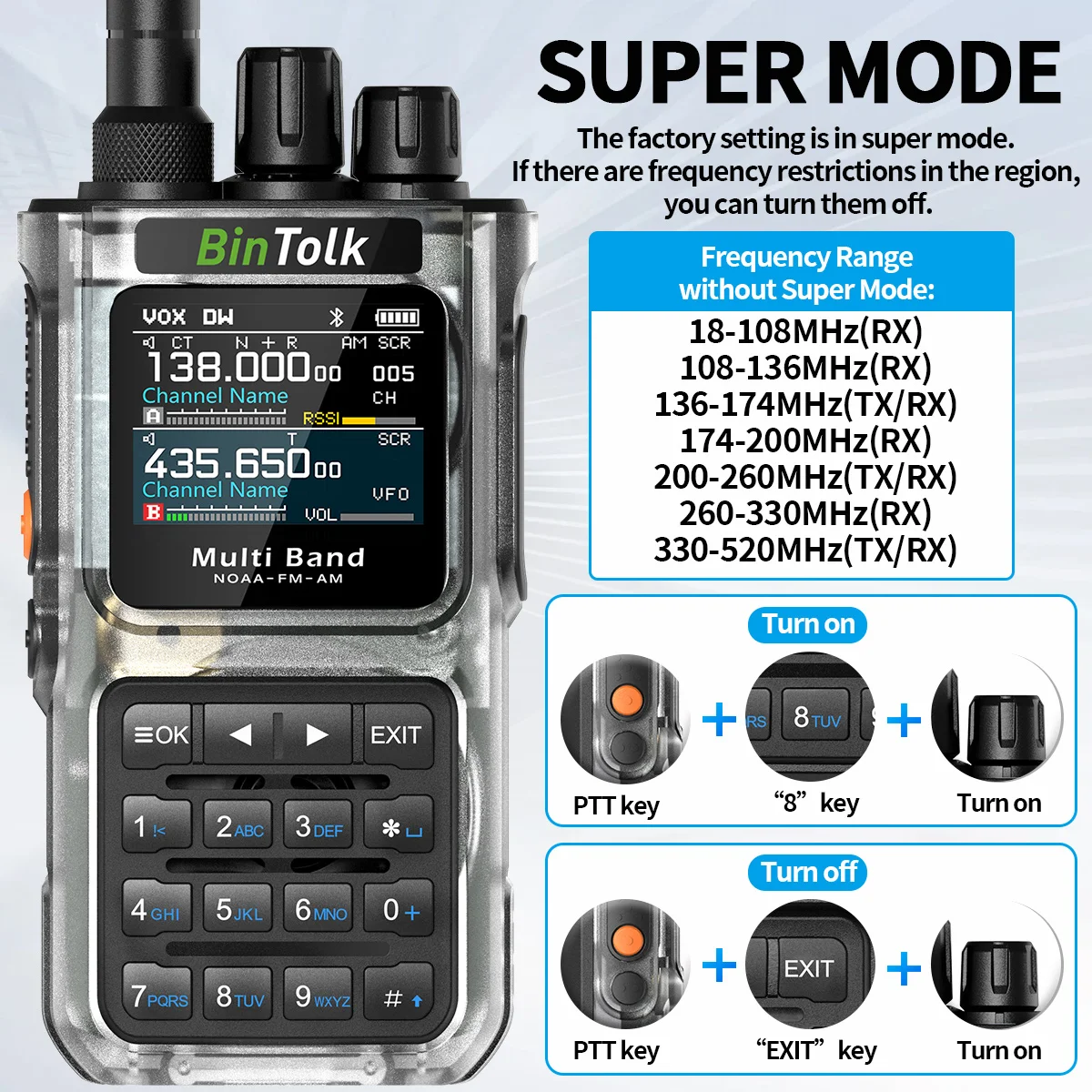 BinTolk Walkie Talkie BT8000 10W บลูทูธโปรแกรมกระพริบลดเสียงรบกวนกระพริบแบบพกพา AM วิทยุ FM สมัครเล่น
