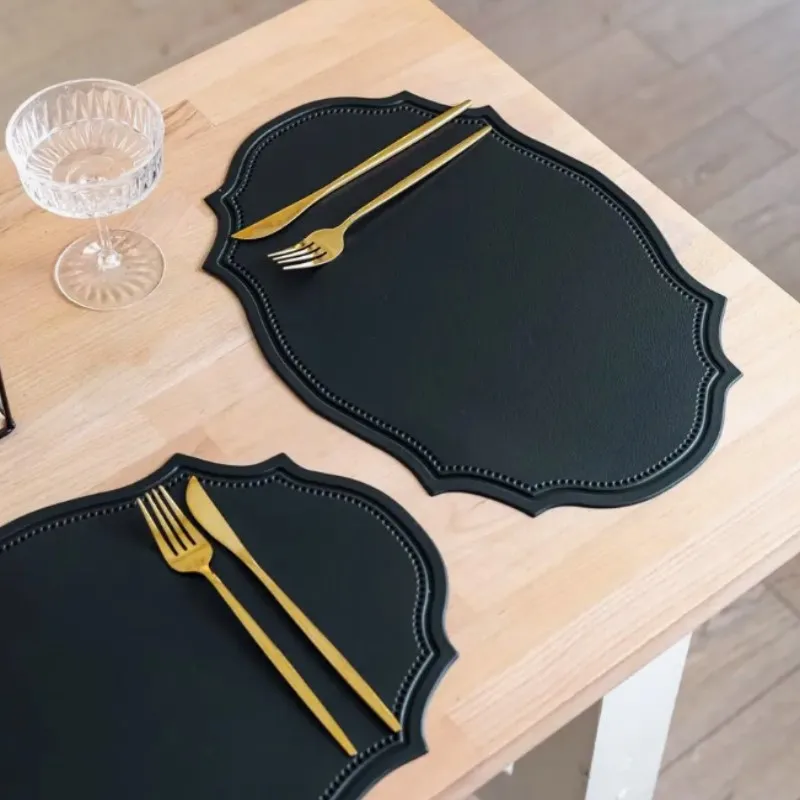 1/4/6PCS Shaped PU Placemat Set Faux Leather Kitchen Dining Table Pad Luxury Black Pink Green Place Mat Tableware Cafe Pad 식탁매트