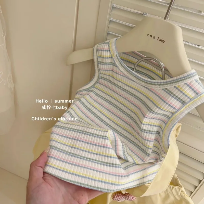 Girls' Summer Set, Baby's Stylish Sleeveless Top, Super Cute and Lovely Shoulder Strap Skirt Two-piece Set