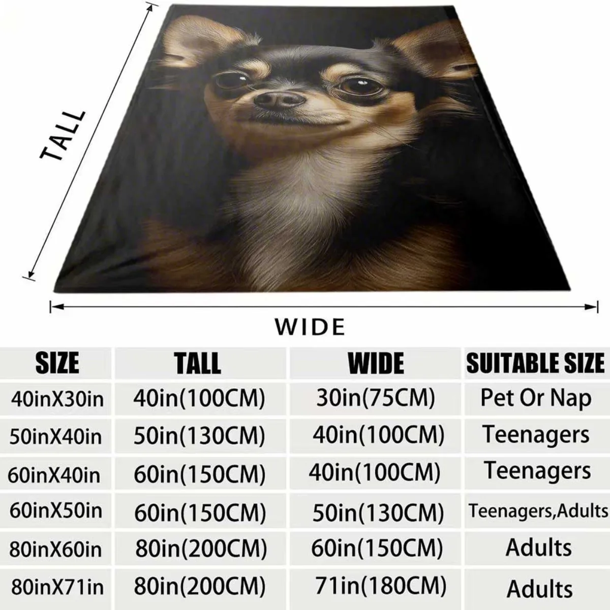 Lifelike Short Hair Chihuahua Face Print Flannel Throw Blanket Cozy Warm Blanket for Living Room Bedroom Pet Owner Daily Use