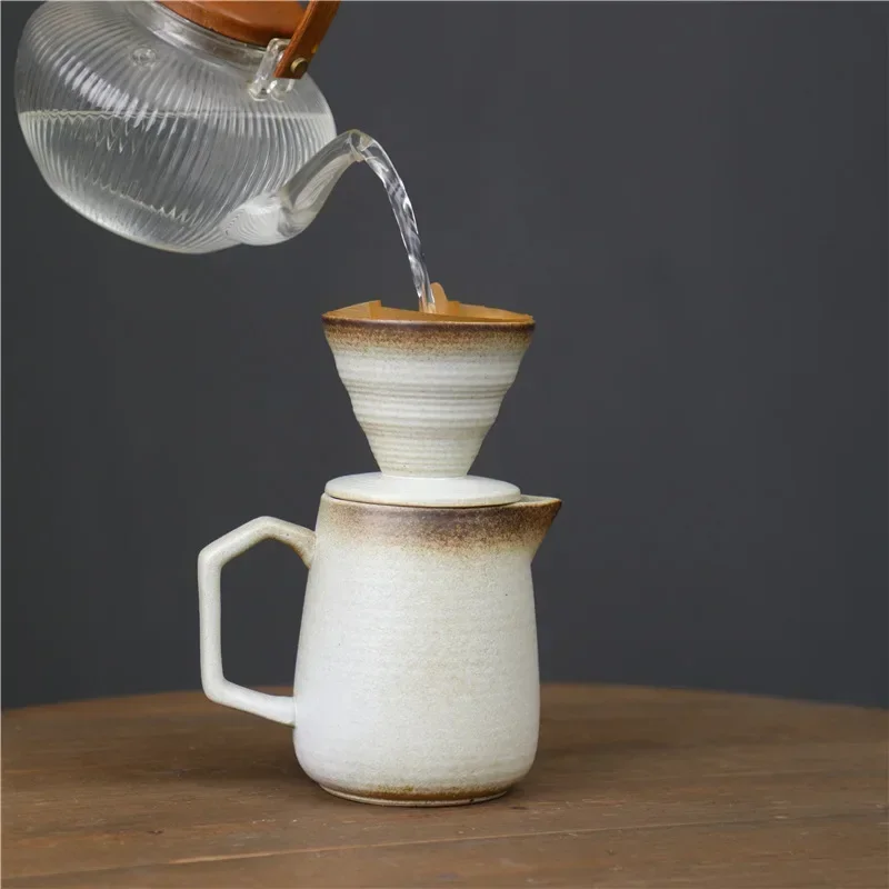 Creative Handicraft Coffee Pot Set, Household Ceramic Filter Cup, Pour-over Coffee Filter, Drip Type