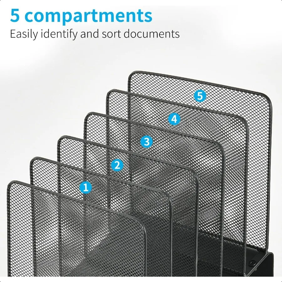 منظم الملفات لمنظم مجلد الملفات المكتبي مع رف عمودي مكون من 5 أقسام مناسب لتنظيم مستندات المكتب المنزلي وSt