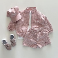 Boys Summer Clothes Suits 2Pcs Plaid Long-sleeved Jacket+Shorts Korean Kid Baby Breathable Zipper Fashion Sun Protection Costume