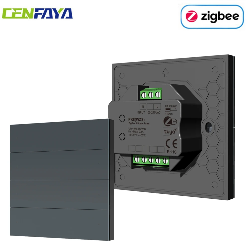 

CENFAYA Zigbee 3.0 Настенная панель управления сценариями (размер 86 мм) с функцией воспроизведения сценариев, умное управление через приложение TUYA, настраиваемые кнопки с текстом