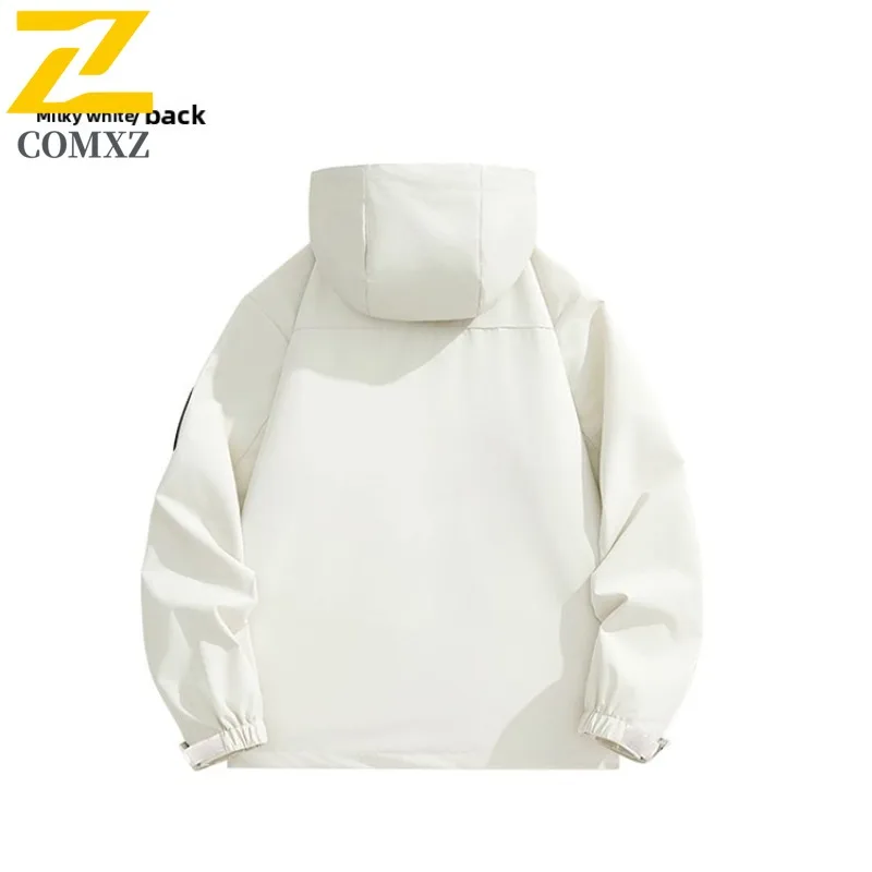 COMXZ Men Jacket American Style Detachable Hood Loose Windbreaker Outdoor Jackets Windproof Casual Sport Lightweight Hiking Coat