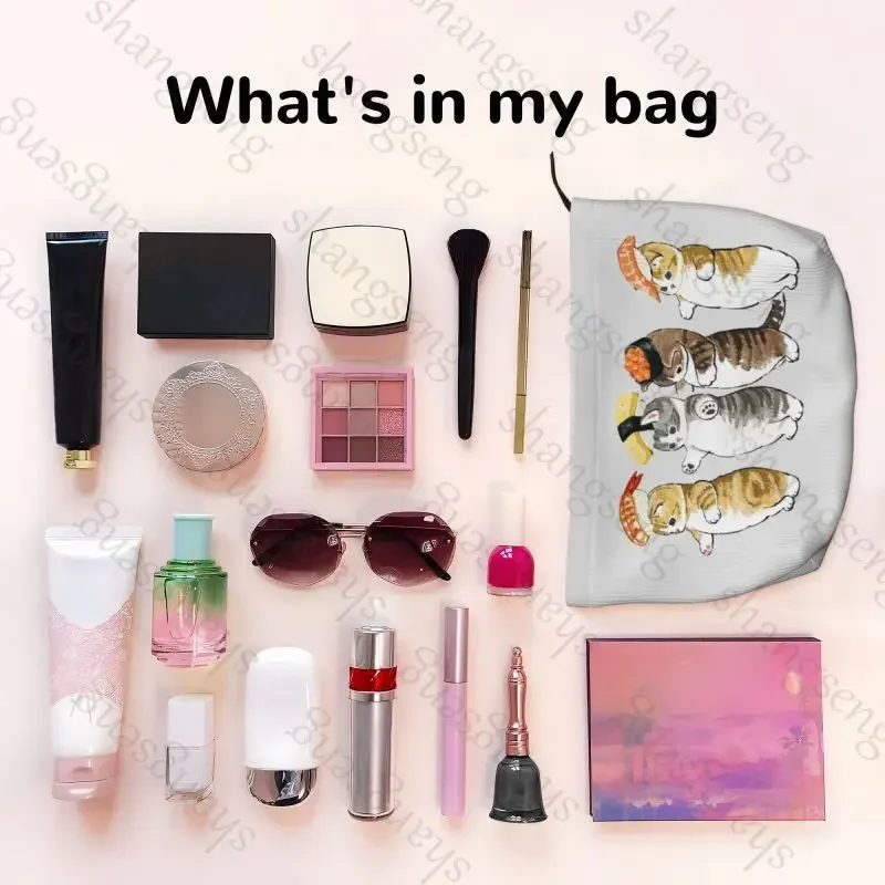 Corduroy cosmetic bag portable travel toiletries bag, beauty makeup skin care sundries storage bag Animal Cute Cat funny