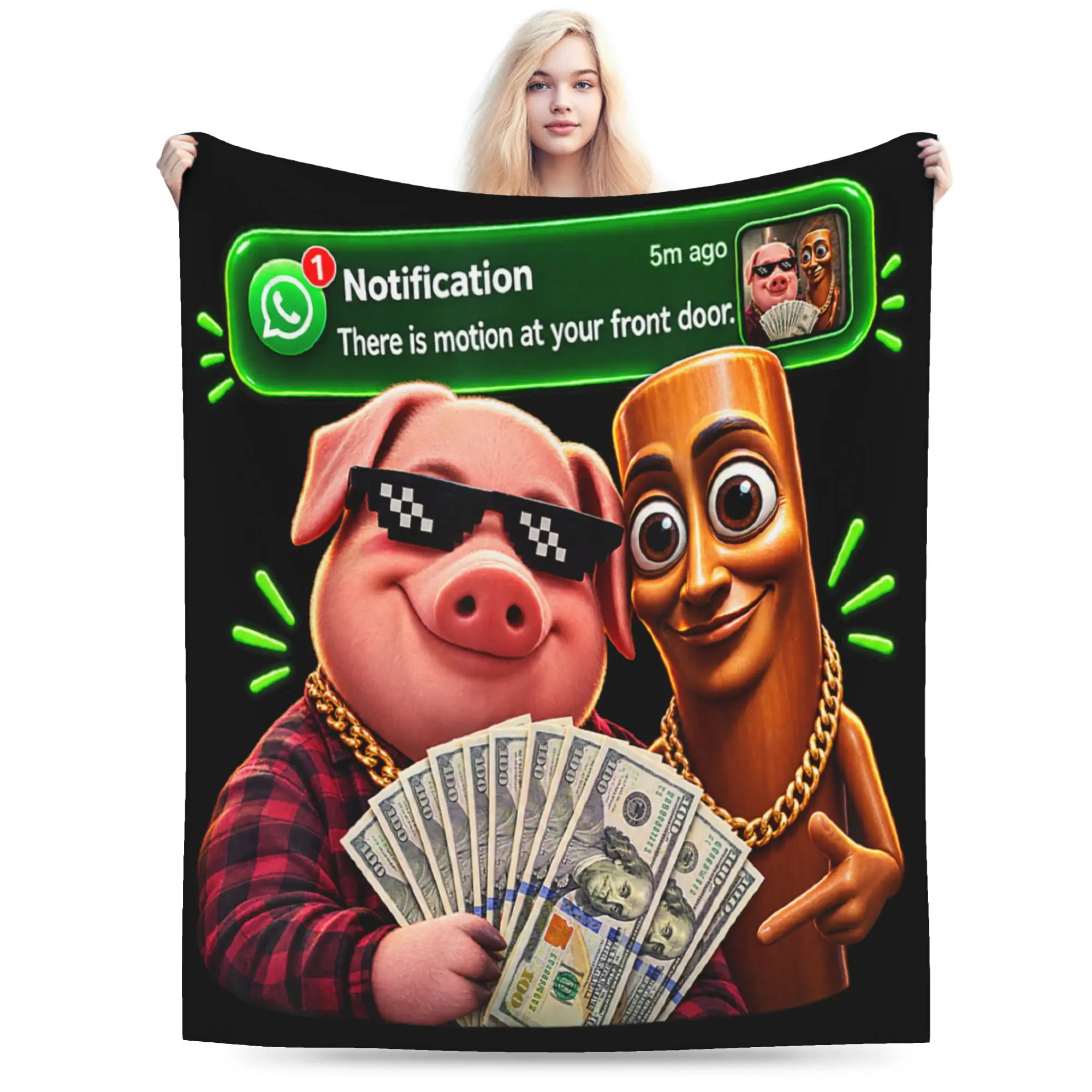 There is Motion at Your Front Door John Pork Tung Tung Sahur Blanket Winter Warm Throw Blanket Child Sofa Home Flannel Bedspread