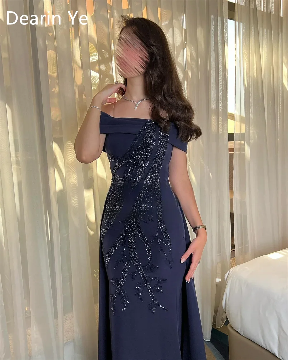 Customized Prom Gown Dearin Off-the-shoulder Column Floor Length Skirts Sequin Draped Bespoke Occasion Dresses Evening Formal Dr