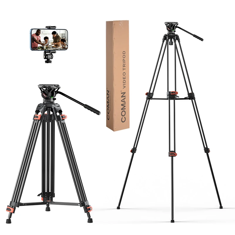 COMAN DF16LQ5S Professional Video Tripod With Fluid Head Aluminum Alloy Tripod 72 Inch for Dslr Camera