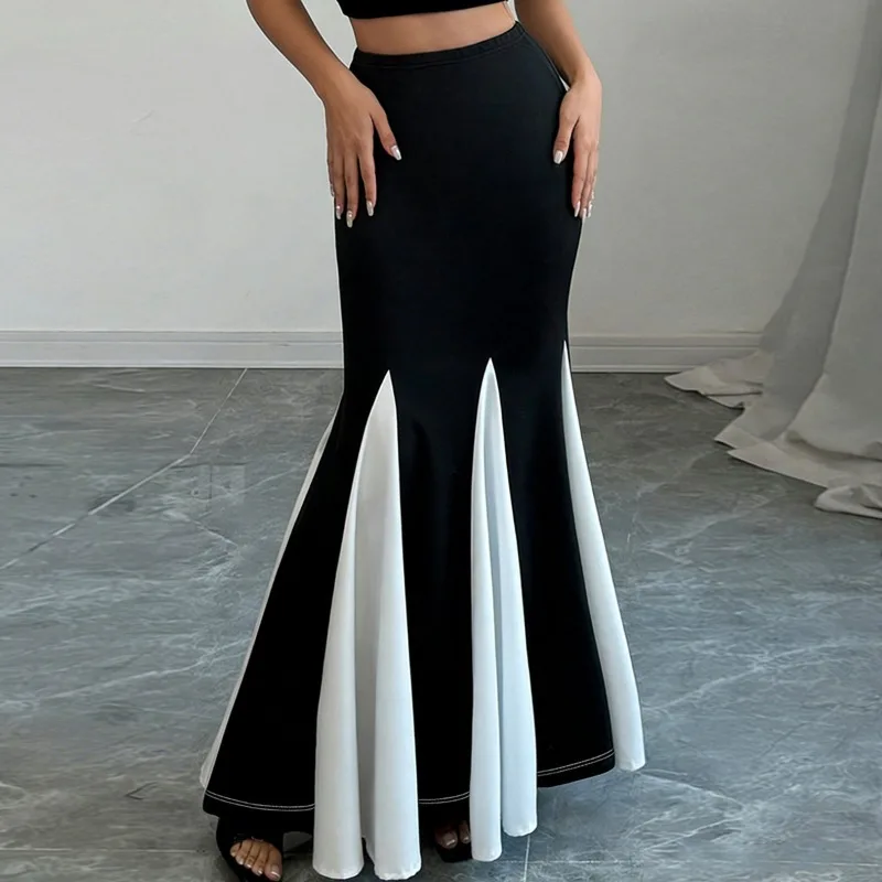 

Trendix Elegant Contrast Skirt Women's Summer High Waist Slim Patchwork Black White Skirts Party Fashion Elegant Evening Skirt