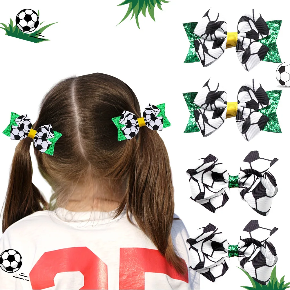 

36pc/lot 4" Football Prints Grosgrain Ribbon Bows Hair Clips Baby Glitter Hairpins Girl's Kid Children DIY Hearwear Wholesale