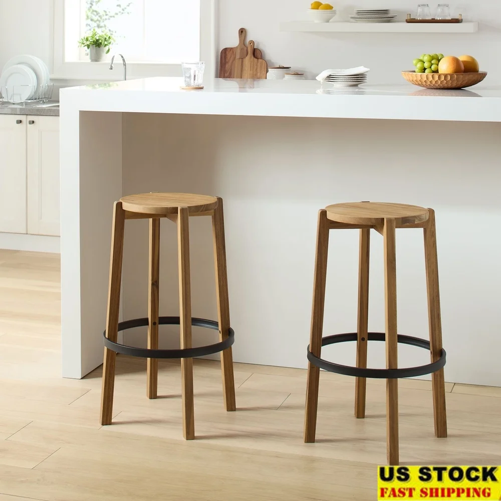 

2-Pack Modern Backless Bar Stools Indoor Wood Seat Stackable Kitchen Stool with Metal Foot Ring Easy Assembly 29 Inch Height