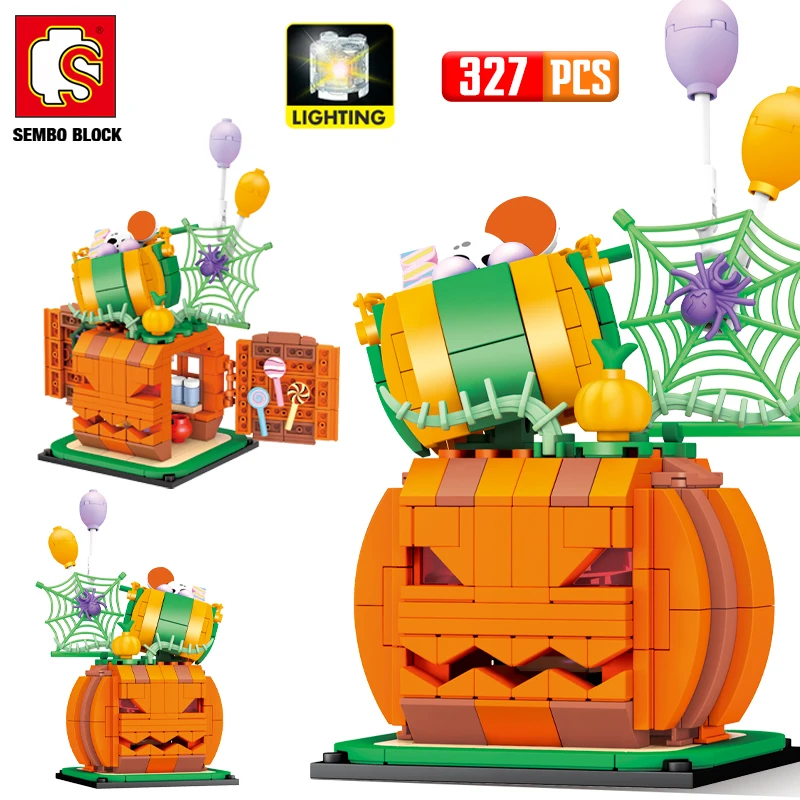 

SEMBO BLOCK City LED Light Halloween Candy Pumpkin House Model Building Blocks Friends Figures Bricks Toys For Kids Gifts