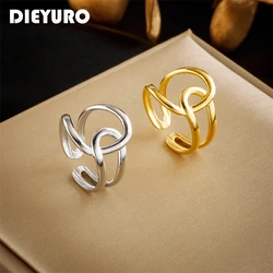 DIEYURO 316L Stainless Steel Geometric Twist Open Ring For Women New Simple Girls Finger Rings Jewelry Birthday Gifts Bijoux