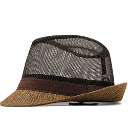 New Man's Hat Summer Breathable Fedoras Sombreros Millinery Jazz Hat Panama Linen Mesh Sun Hat Beach Hat Gorras Chapeu