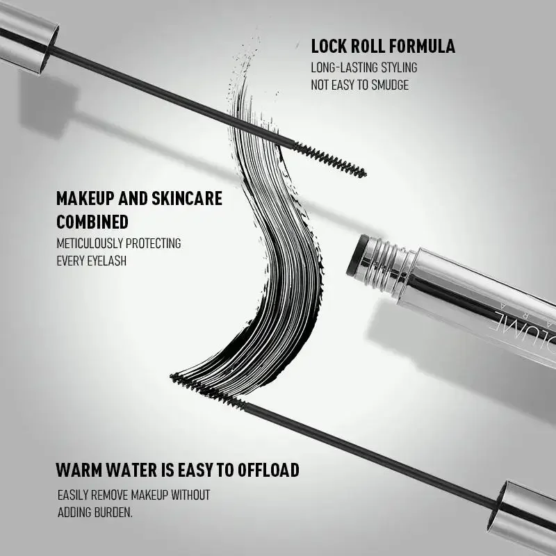 Waterproof Mascara Lengthening Volumizing Curling 2mm Micro Brush Smudgeproof Long Lasting Fiber Infused Buildable Coverage