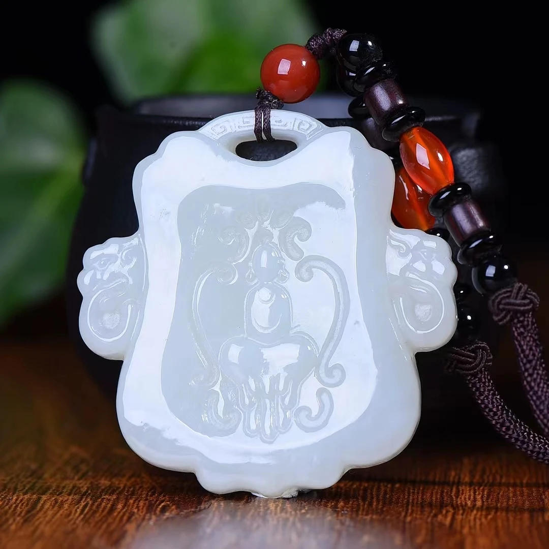 

Hetian Jade Has Double Sides, your Dragon Xinjiang Hotan Cyan White Jade Carved Enlightenment Pendant for Men and Women Jewelry