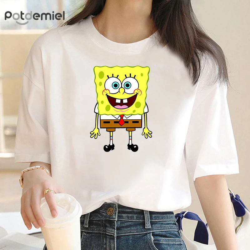 SpongeBobs Balloon Print Women T-shirts  New Tops Casual Tee Summer Short Sleeve Graphic Female T Shirt for Women Clothing