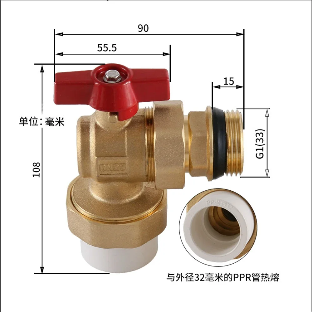 Angle Type PPR32 Ball Valve Full Copper Valve 1 Inch Inner And Outer Wire Floor Heating PPRR Ball 32mm Hot Melt Pipe