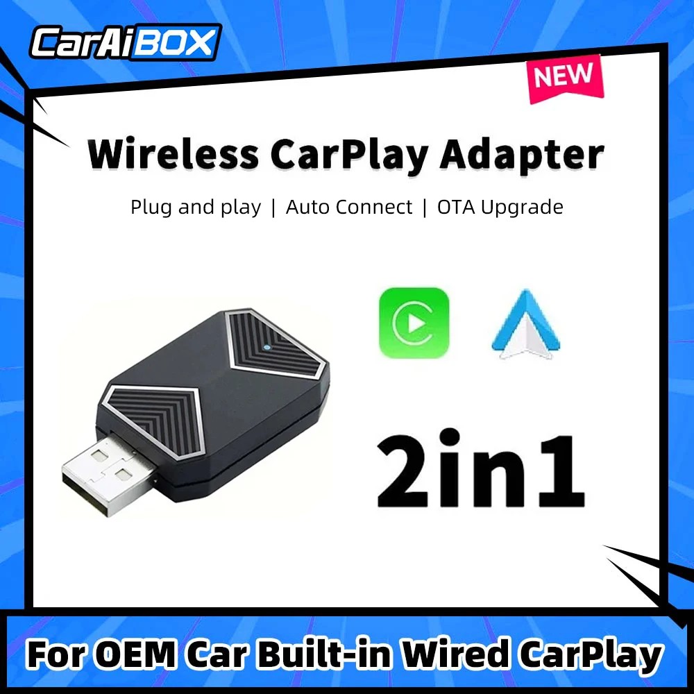 CarAiBox 2in1Plug and Play Wireless CarPlay Adapter Wireless Android Auto Dongle Box For Car Radio with Wired CarPlay