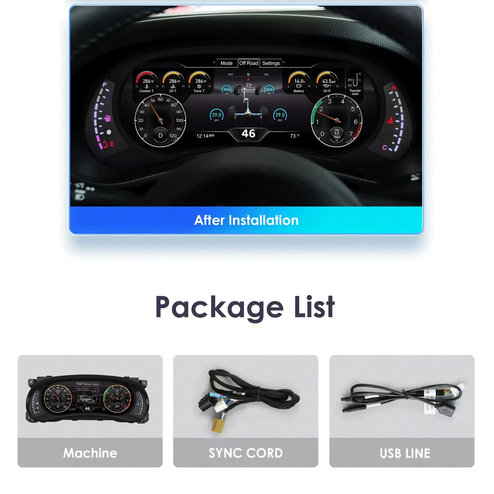 12.3 Car Digital Dashboard Panel Lcd HD Display Instrument Cluster Virtual Cockpit Speedometer For Jeep Wrangler 2011 2012 -2017