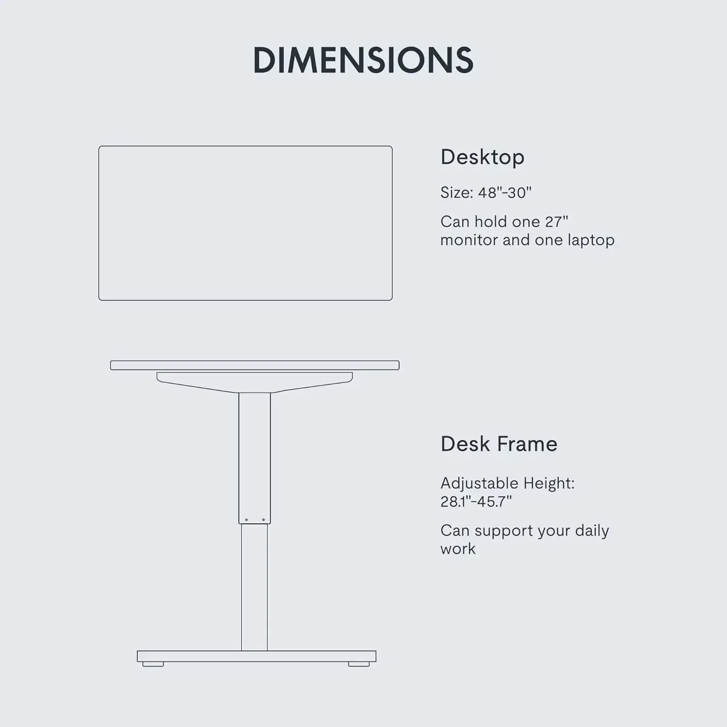 Mesa elétrica de pé 48 x 30 polegadas Mesa de altura ajustável Estação de trabalho para computador de escritório doméstico Mesa de pé para sentar