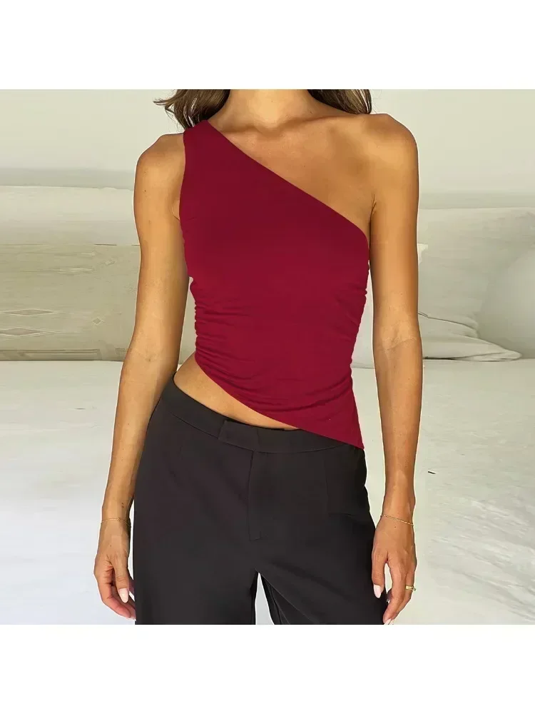 Women's Sexy Diagonal Shoulder Strap Sleeveless Backless Tight Top Seaside Nightclub Party 2024 New Model image 6