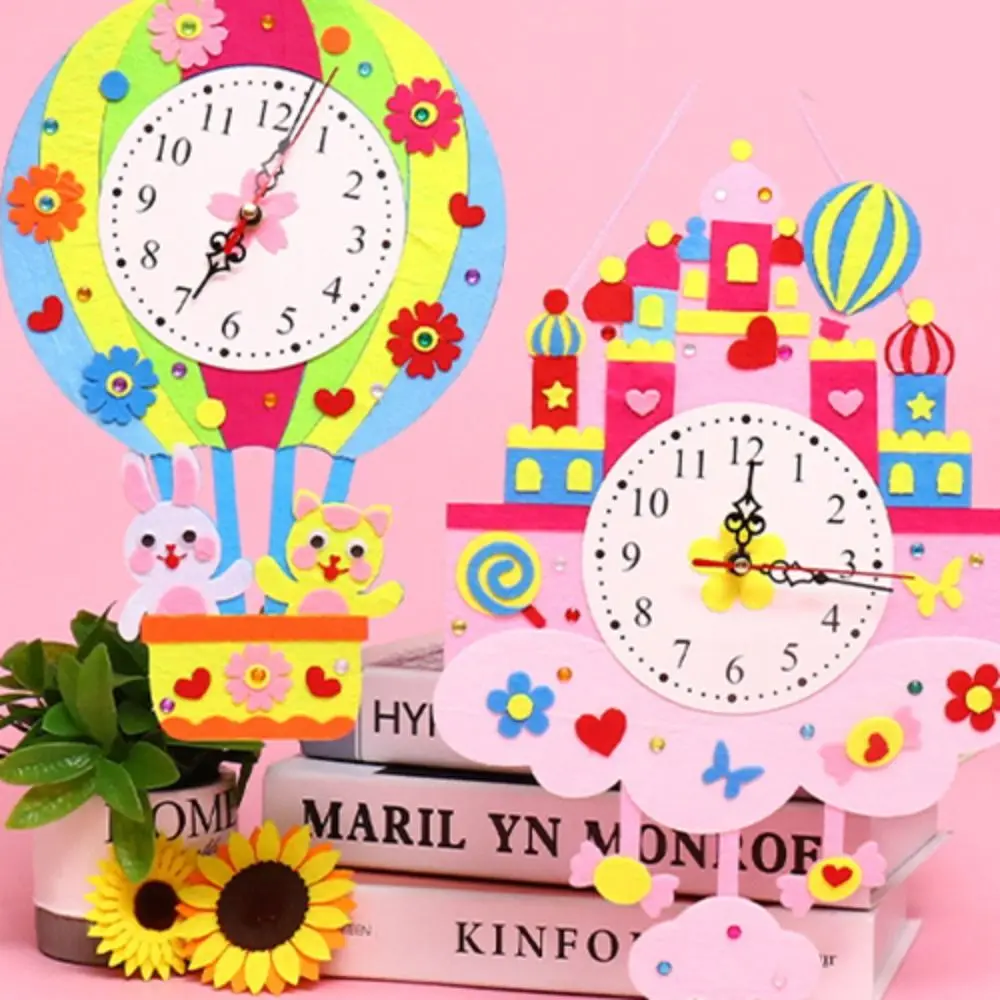 Nonwoven Fabric Cognition Clocks Toys Cartoon Clock DIY Puzzle Time Teaching Aid Hour Minute Second DIY Clock Toys