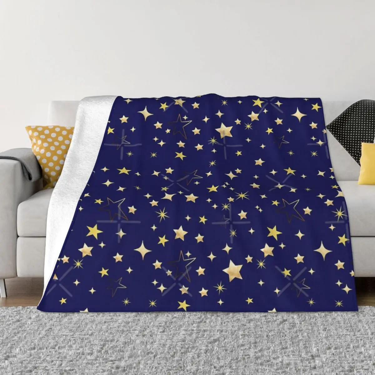 

Scattered Gold Stars On Blue Quilt Blankets Throw Blanket Winter Warm Blanket Throw Blanket