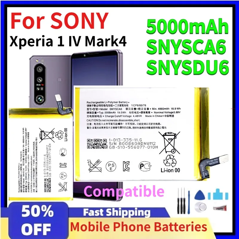 

For SONY Xperia 1 IV Mark4 Mobile Phone Battery - SNYSCA6 SNYSDU6 5000mAh Large Capacity Rechargeable Lithium-Ion Batteries