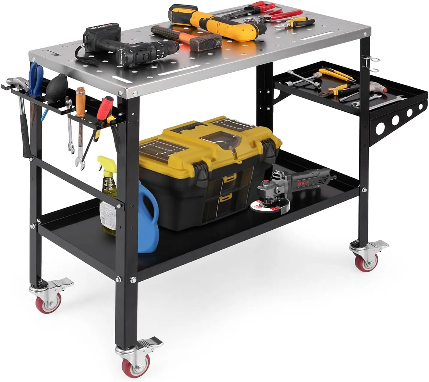 Rolling Welding Table, 36'' x 18'' Welding Table Top, 1200LBS Steel Welding Workbench Table with Wheels, 5/8’’ Holes, 8 Tool Slo