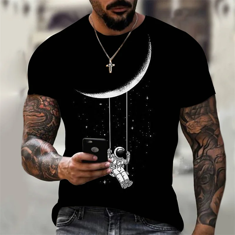 

Trend Astronaut Pattern T-shirt Summer Fashion Short Sleeve Moon Graphics 3D Printed Street T Shirt Loose Hip Hop O Neck Tees