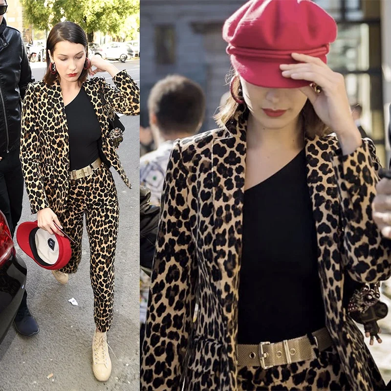 Bella Hadid Casual Fashion Leopard Print Short Jacket Coat Yola Lucia Brand Long Sleeve Slim Fit Style Spring 2023 Collection