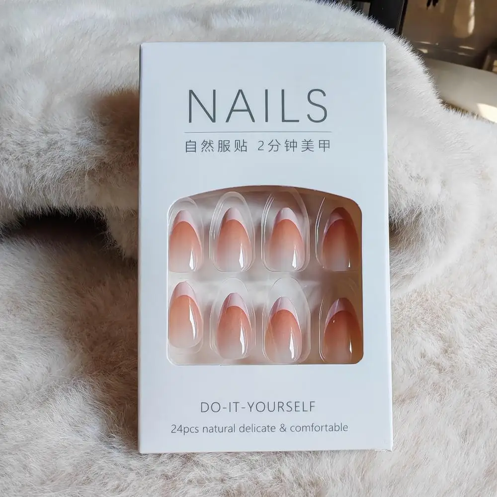 

Классические накладные ногти, простые съемные накладные ногти во французском стиле, короткие накладные ногти в форме миндаля, 30 шт.