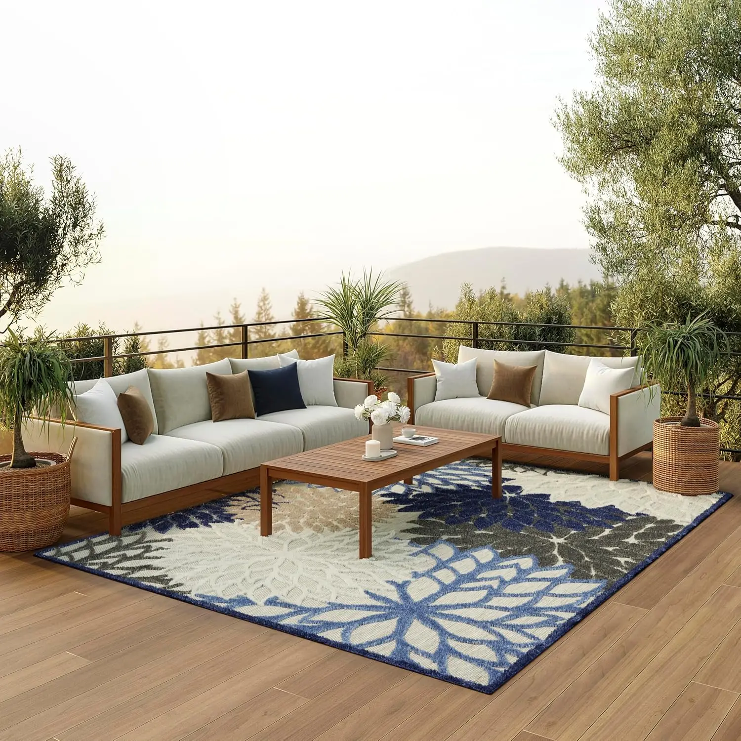 

Home Aloha Indoor/Outdoor Blue/Multicolor 6' x 9' Area Rug, Easy Cleaning, Non Shedding, Bed Room, Living Room, Dining Room,
