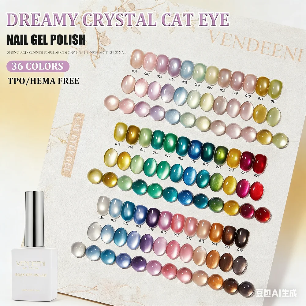 

Набор гель-лаков Vendeeni TPO/HEMA FREE, 36 цветов, с эффектом «кошачий глаз», перламутровым блеском и магнитным эффектом, с цветовой палитрой