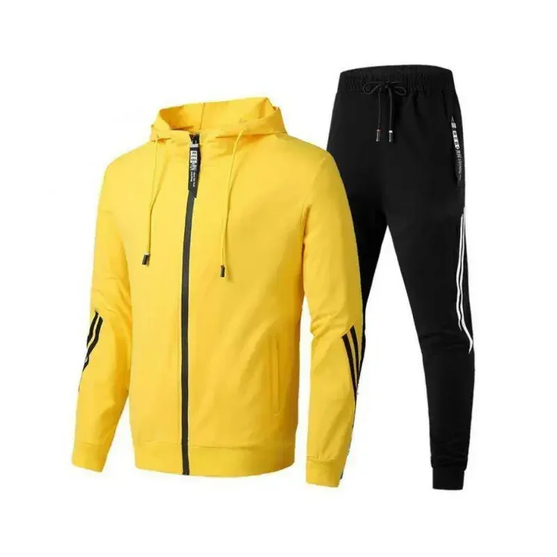 Men\'s Hoodie + Pants 2024 Two-piece Set Solid Color Hoodie Jacket Sports Zipper Sportswear Sports Jogging Men\'s Fitness Clothing