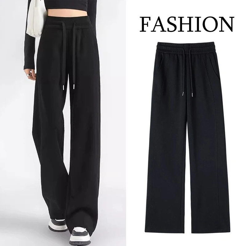 2025 سراويل رياضية كلاسيكية للسيدات عالية الخصر رائجة البيع سراويل نسائية مستقيمة الساق للفتيات سراويل كورية مريحة ورقيقة