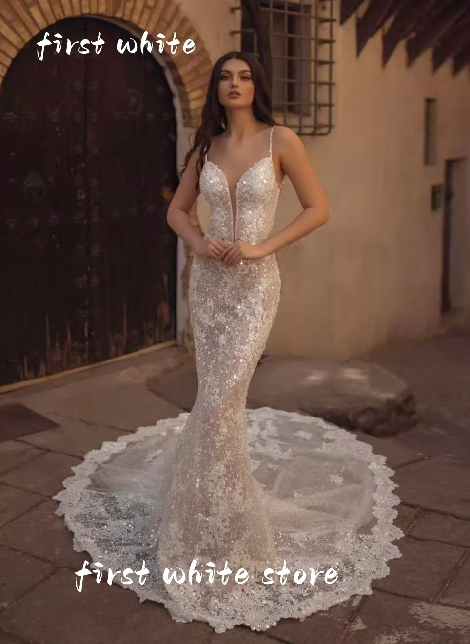 Customized Mermaid Sexy Wedding Dresses Sweetheart Spaghetti Straps bride gown Vestido De Novia Lace Appliques Robe De Mariee