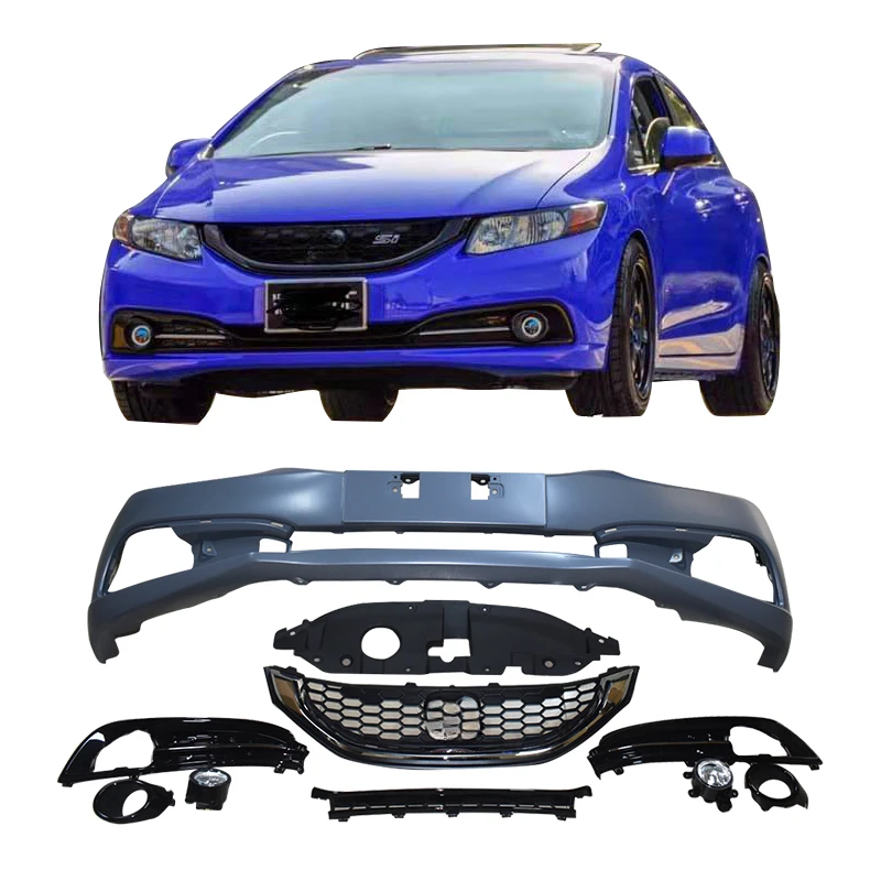 For Hondas Civic 2012 2013 2014 2015 Body Kit FB6 SI Front Bumper Fog Lamp Grille