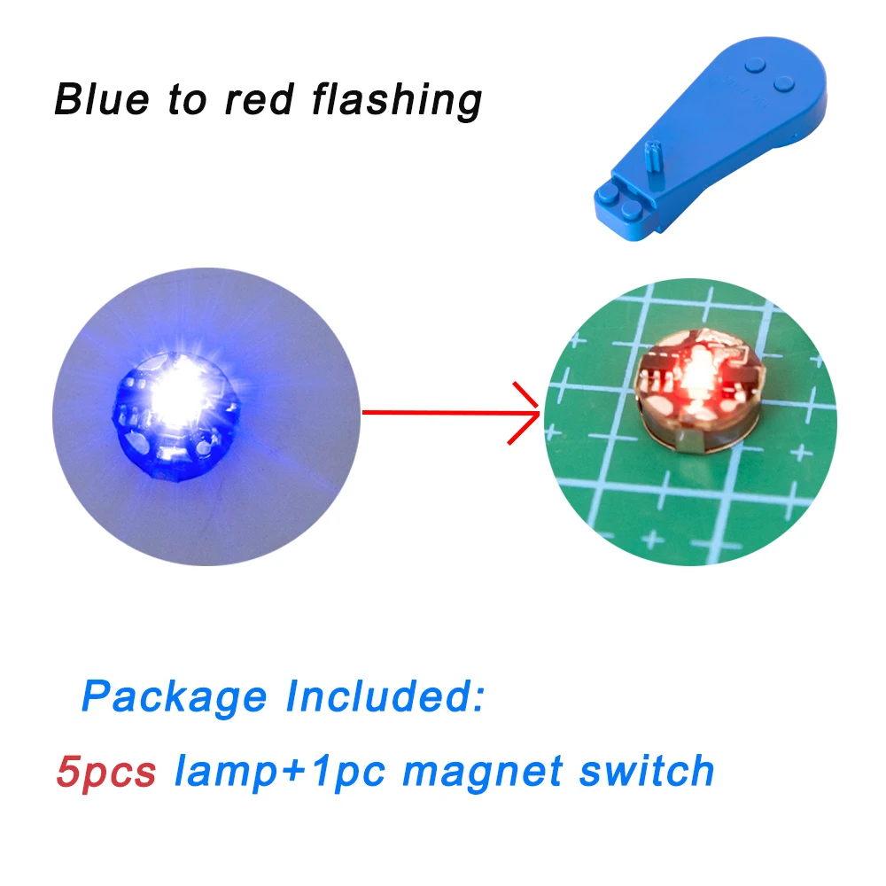 

Мигающая Светодиодная лампа с магнитным управлением, «сделай сам» для моделирования, игрушек, роботов, автомобилей, 5 шт., синий/голубой на красный