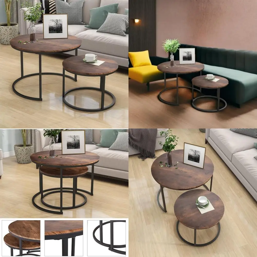 مجموعة طاولة القهوة المتداخلة لغرفة المعيشة والمكتب، طاولات مركزية مدمجة مكونة من قطعتين، مثالية للمساحات الصغيرة، طاولة جانبية قابلة للتكديس #1