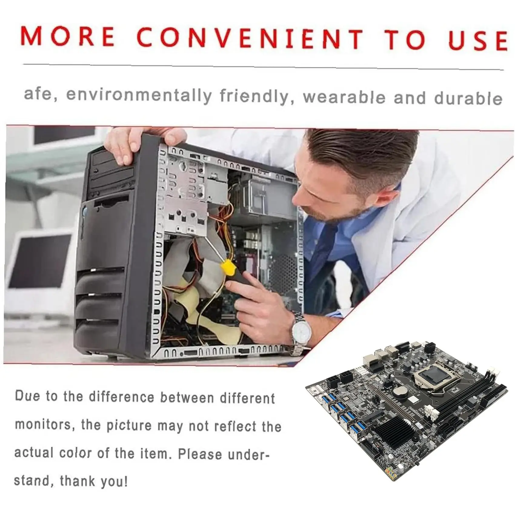 BTC 마이닝 마더보드, CPU, 선풍기, DDR3 4GB, 1600Mhz RAM, 128G SSD, SATA 케이블, 스위치 케이블, LGA1155 8XPCIE-USB 보드, B75